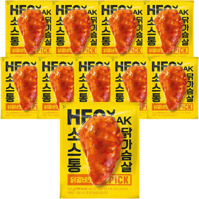 허닭PICK 소스 통닭가슴살 닭갈비맛 100g 10팩, 10개