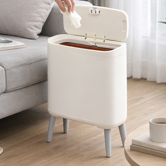 하루테 원터치 높은 다리 휴지통, 베이지