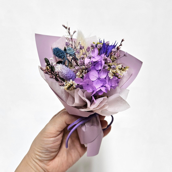 시들지않는꽃 프리저브드 수국 미니꽃다발 추모꽃다발 큐방 부착식, 바이올렛