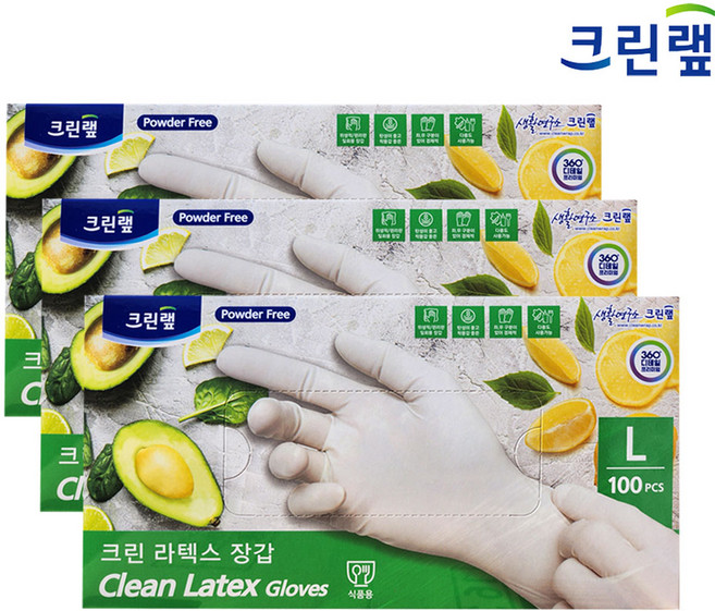 온마음샵 크린랩 라텍스 장갑 100입 (대) 식품용, 3개, 화이트, 대(L)