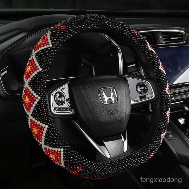 D타입 순수 핸드메이드 사계절 공용형 미끄럼 방지 땀흡수 자동차 여름구슬 핸들커버, D차이나 레드 비즈