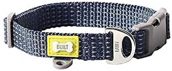 BUILT Pet Nightsafe 강아지 목걸이 스몰 네이비 및 옐로우 138107, Small, 네이비와 옐로우