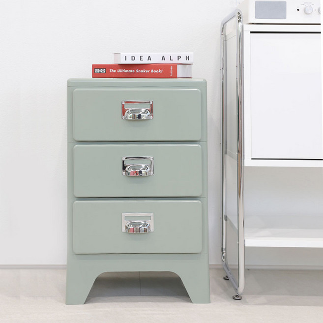 [미닛드로우] 플라스틱 서랍장 수납장 크롬손잡이 아이보리 핑크 민트 정리함 옷수납장, 3단