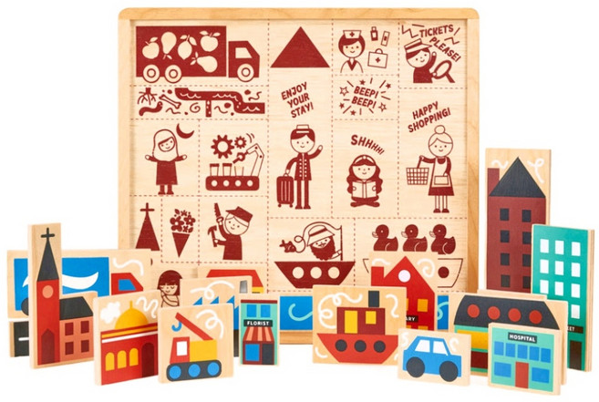 mentari小小職人認知拼圖 適用年齡: 3歲以上 橡膠木, 1組, 17塊