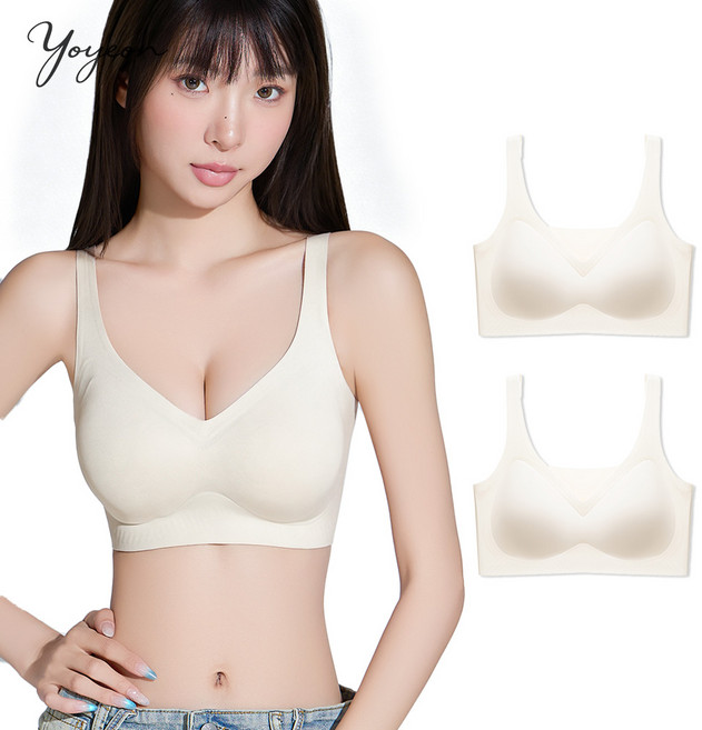 여성용 일체패드 탈착가능 볼륨업 노와이어 심리스 브라 2p