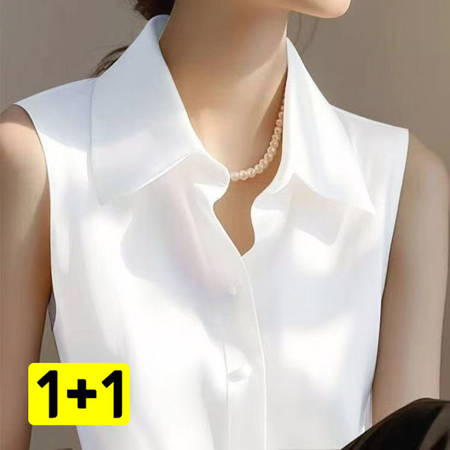 JUSTFEELING 2장묶음 (1+1) 민소매 셔츠 기질 세련된 오피스룩 카라넥 블라우스 빅사이즈 S-5XL옵션 모임룩 프렌치 남방