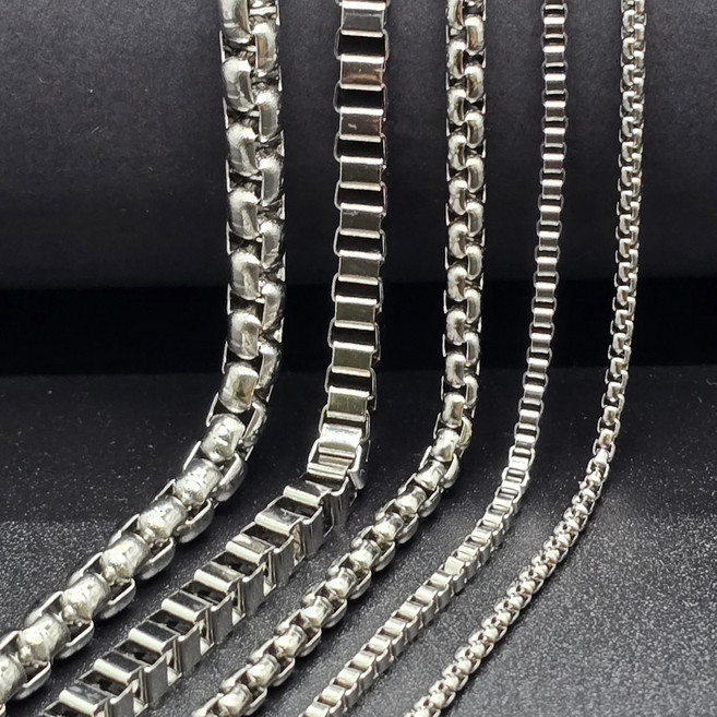 남자 목걸이 줄 실버 은목걸이 화이트 골드 백금 도금 써지컬스틸 박스 체인 목걸이