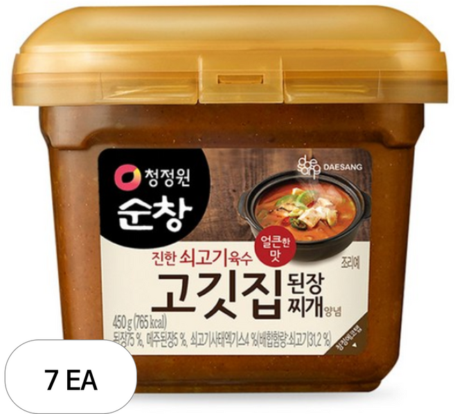 청정원순창 고깃집 된장찌개 양념, 450g, 7개