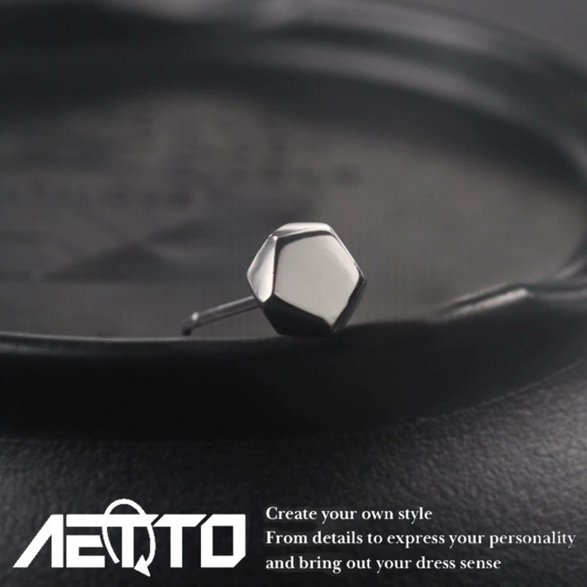 AETTO 五邊稜面耳環 S925銀 耳針 男女適用
