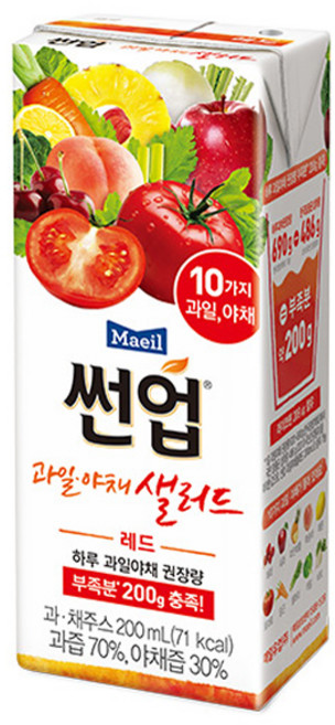 매일유업 썬업 과일야채샐러드 200ml 녹황/레드/그린/퍼플, 48개