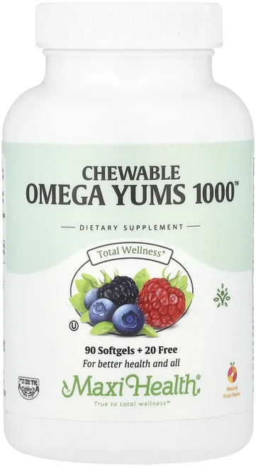 프리미엄상품 Maxi Health 츄어블 Omega Yums 1000™ 천연 과일 소프트젤 110정 부모님챙기세요, MaxiHealth츄어블OmegaYums1000천연과일, 1개 - 쿠팡