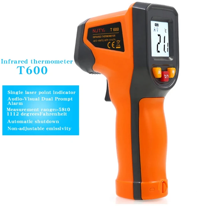 NJTY T600A 고정밀 적외선 온도계 수온계 베이킹 및 주방 산업용 온도계, 1개, 01 T600