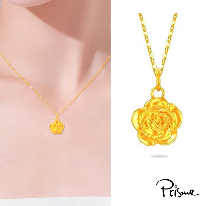 Prisme Gold 黃金項鍊 純金999 浪漫玫瑰墜飾