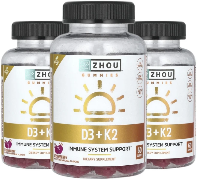 주뉴트리션 비타민K D3 + K2 구미젤리 딸기 구미젤리 60개 2+1, 3개, 60회분 - 쿠팡