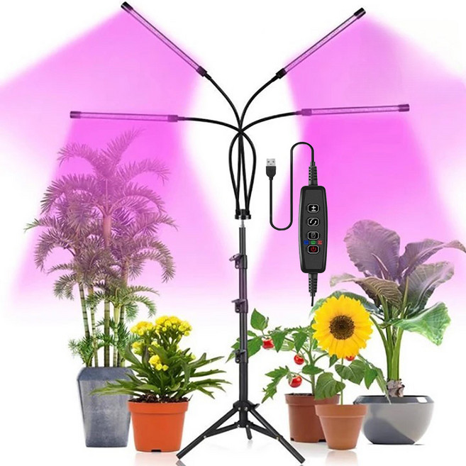 스탠드형 LED 식물 성장 조명등 4구 + 삼각대 세트, 1세트