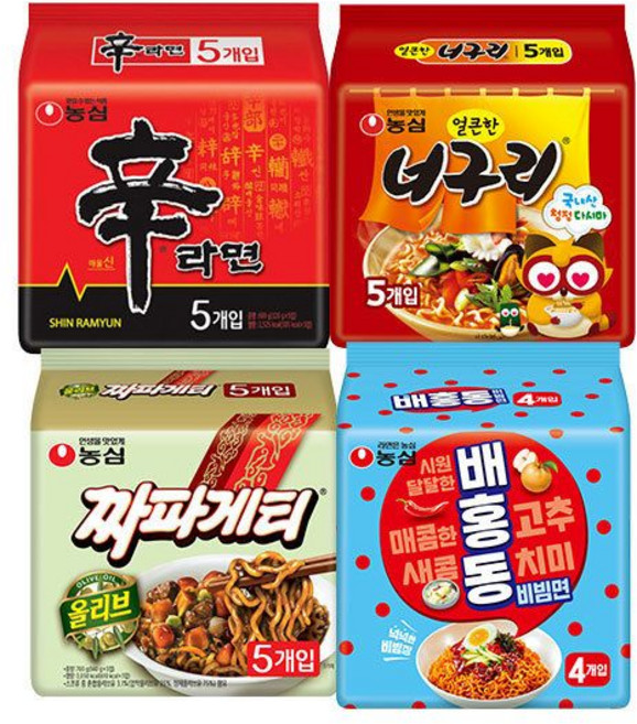 신라면 5입+너구리 5입+짜파게티5입+배홍동 4입 (총 19봉) + 배홍동 비빔면 파우치 증정, 19개