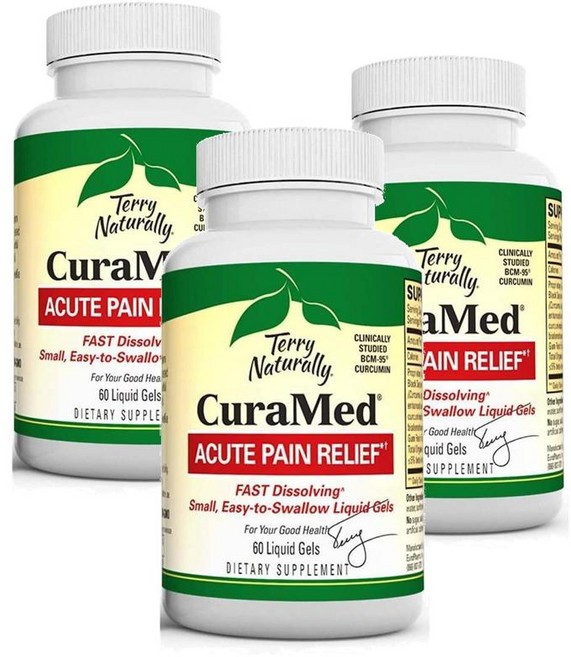 테리 내추럴리 큐라메드 어큐트 페인 릴리프 커큐민 리퀴드젤 Terry Naturally CuraMed Acute Pain Relief, 60정, 3개