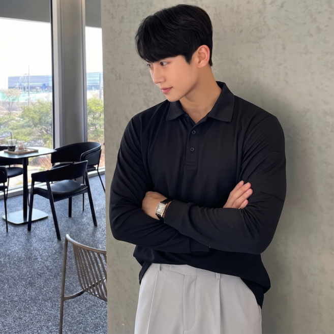 ANYOU 남성 비즈니스 캐주얼 골프 폴로 긴팔 티셔츠 러닝 트레이닝 기능성 통기성 데일리 봄가을 폴로넥