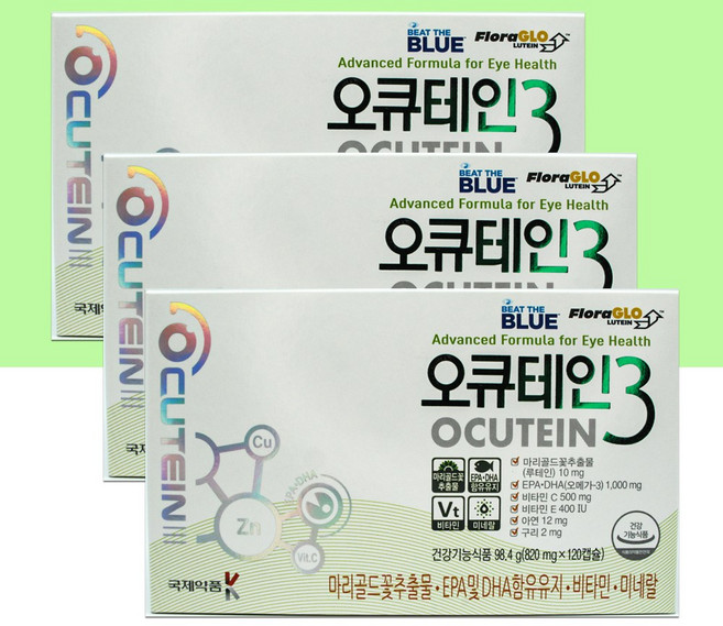 국제약품 오큐테인3 820mg 120캡슐 3박스 3개월분 루테인 오메가3 복합영양제, 120정