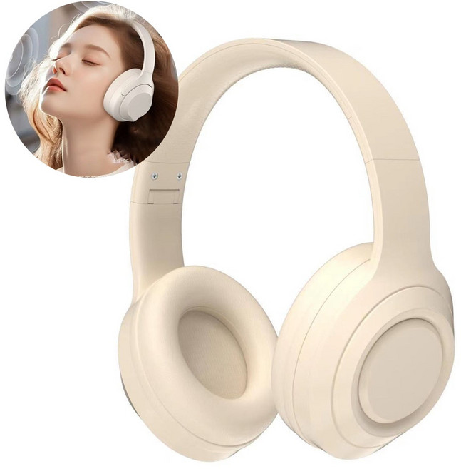 블루투스 5.0 헤드셋 접이식 무선 고속충전 노이즈 캔슬링 블루투스 헤드폰, 베이지
