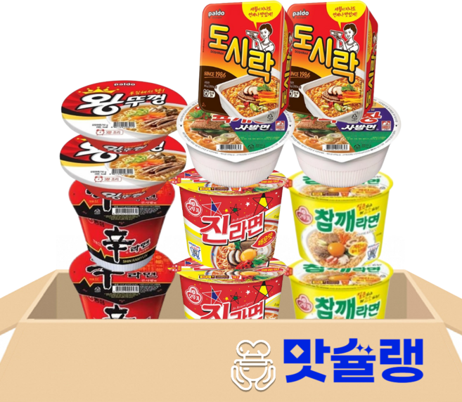 컵라면 6종 세트 왕뚜껑 2개 + 도시락 2개 + 육개장사발면 2개 + 진라면매운맛 2개 + 참깨라면 2개 + 신라면 2개, 12개