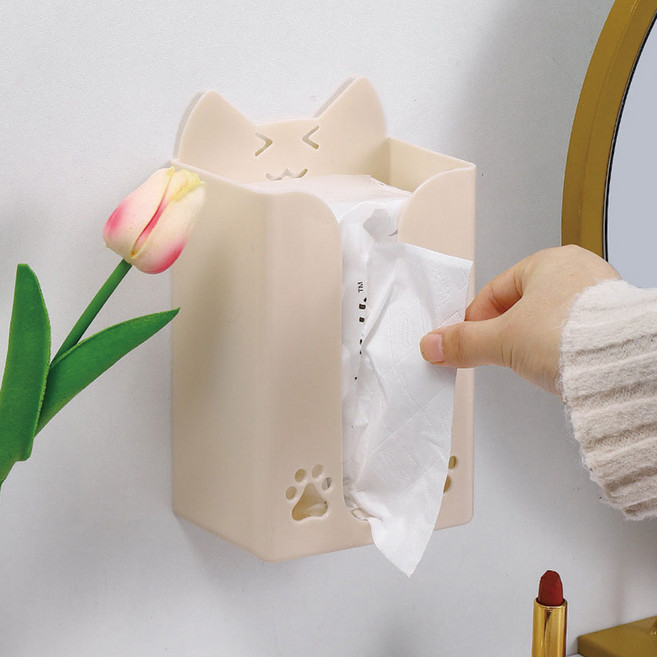 허브코코 고양이 벽걸이 무타공 티슈케이스, 1개, 코코그레이