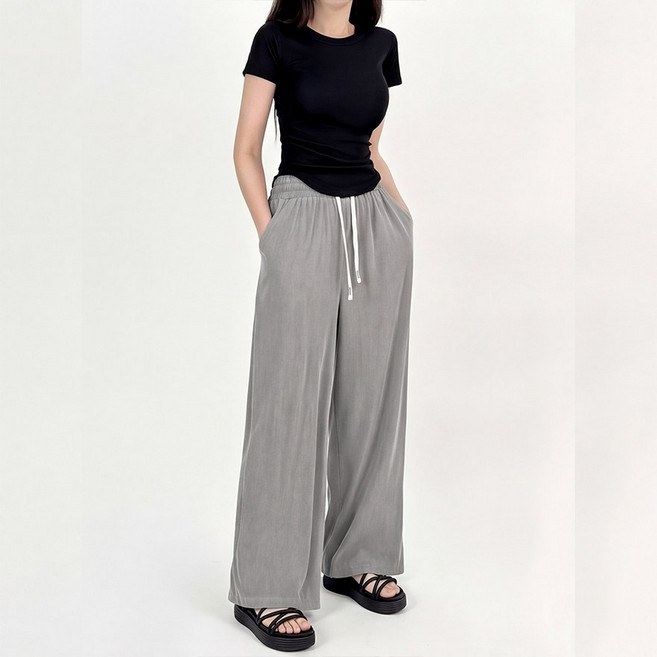 여성 여름 쿨 텐셀 아이스 세미 와이드 밴딩 데님 팬츠