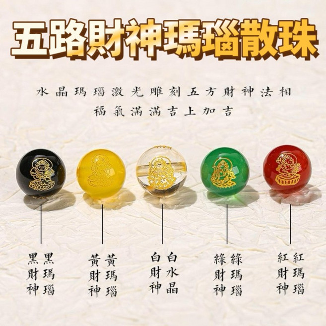 昱晶閣 五路財神瑪瑙散珠 激光雕刻五方財神法相 DIY手鍊飾品配件