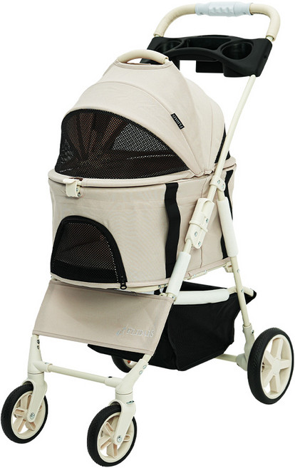 플리다스 실속형 원터치 펫 강아지 유모차 개모차 애견 반려견 경량 퀵폴딩 분리형 소형견 중형견, 크림베이지, 1개