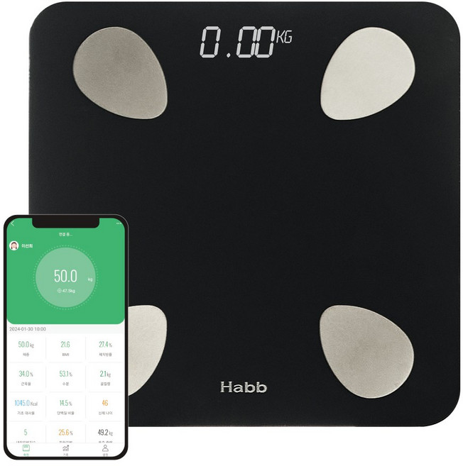 하비비 스마트 블루투스 체지방 디지털 체중계, 스마트 체성분 체중계 CTR-BFS8028, 1개, black