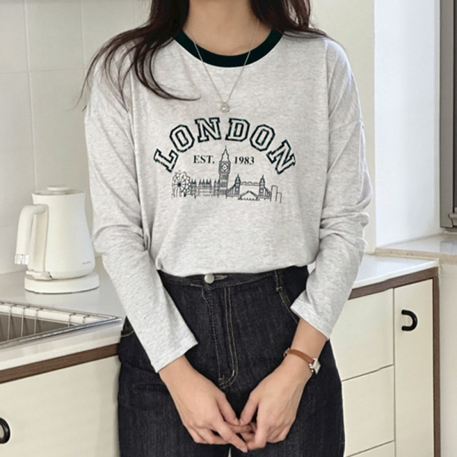 마이쏭 여성 봄신상 긴팔티 엘던레터링배색긴팔티