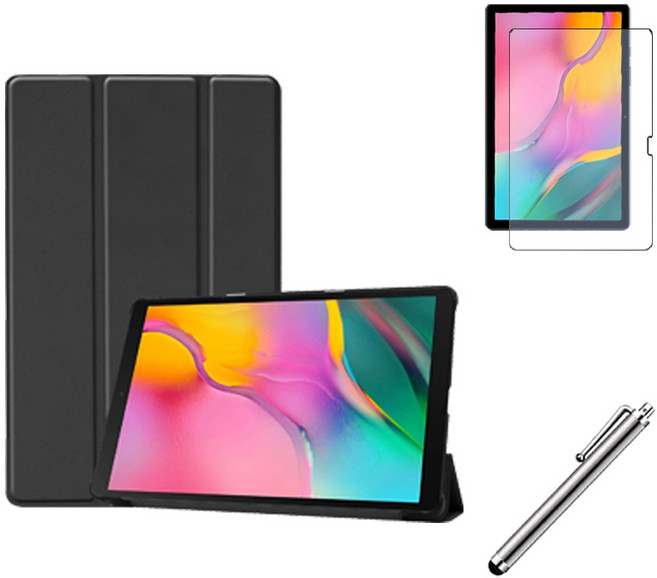 갤럭시탭A 10.1 호환 북커버 케이스+액정보호필름+터치펜 SM-T510N T515N 케이스나라, 검정