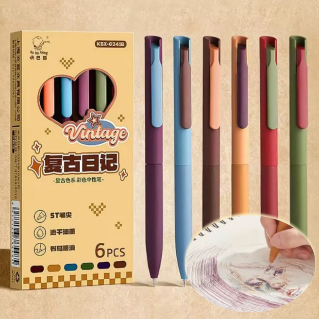 모란디 컬러 젤 잉크펜 6종 세트 0.5mm, 1세트, 빈티지color