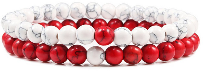 세트 팔찌 커플 거리 블랙 화이트 자연 용암 돌 아이 페르시 요가 남성 여성 탄성 로프 쥬얼리, 6mm Matte-red, 1개