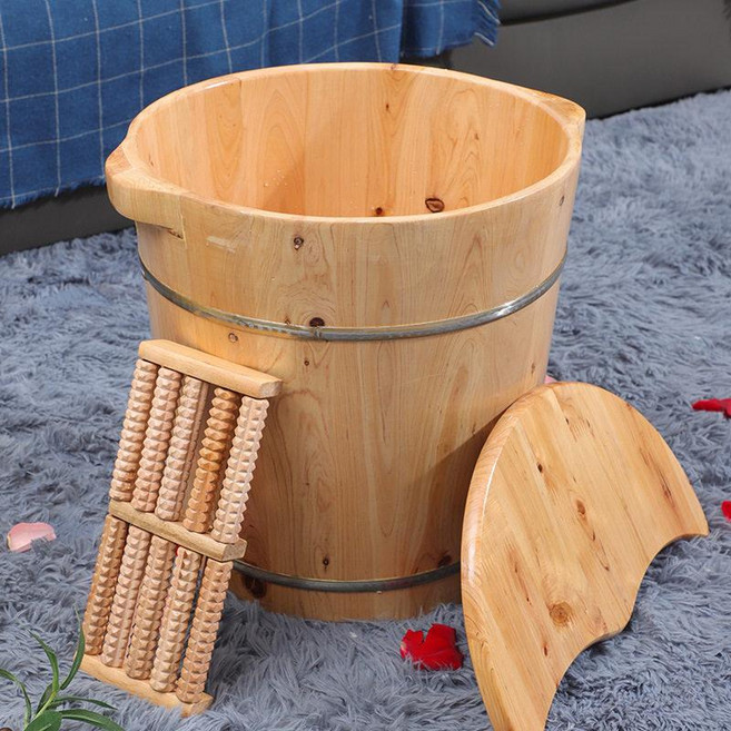 편백나무 족욕기 발샤워 바스켓 족욕통 대야 발찜질기, 40 양손잡이 뚜껑 포함, 기본 모델명/품번