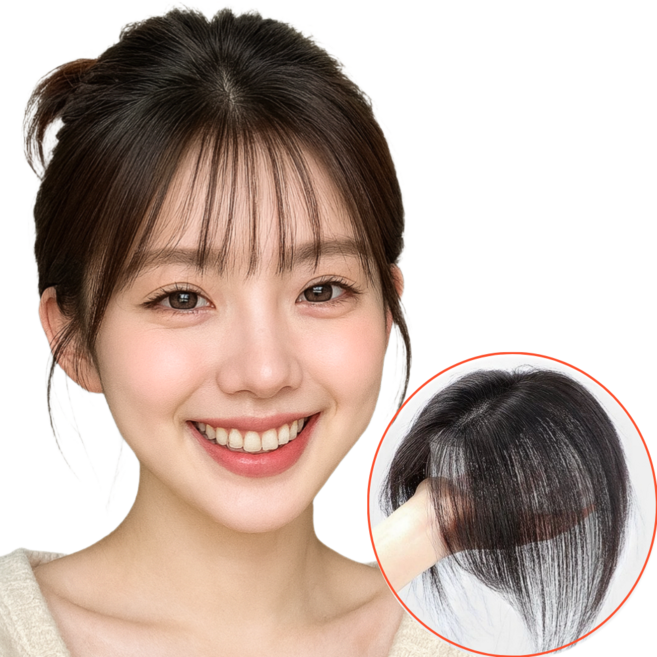 디올드 프리미엄 인모 100% 여성 수제 정수리 가발, 1개, 앞머리형-라이트브라운