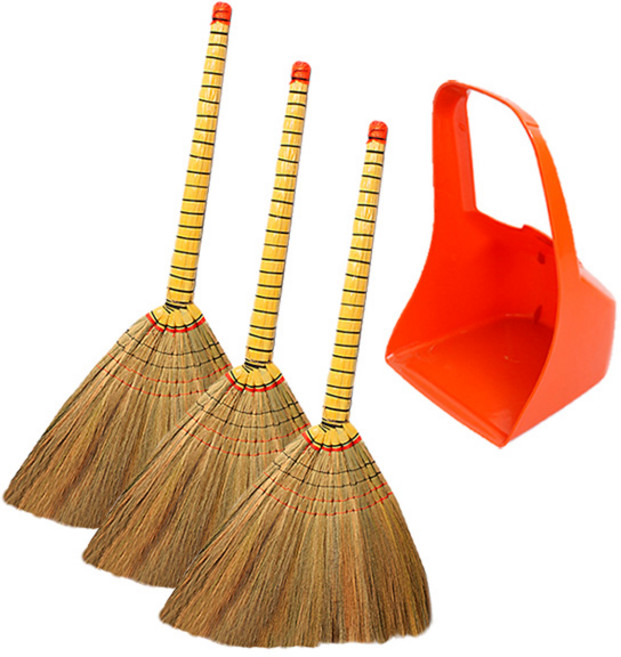 크린메이트 미얀마 갈대비 3P+ 삼태기 쓰레받기 소 빗자루 쓰레받기 세트, 1개