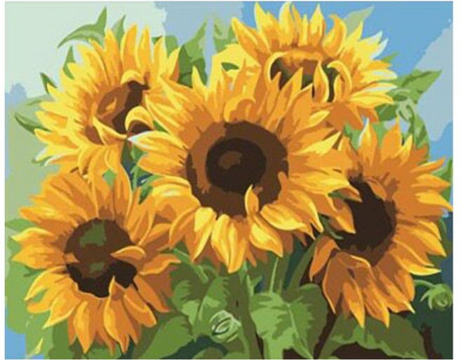 에쉬울프 보석십자수 DIY 비즈공예 키트 40cm X30cm, 해바라기 세 송이, 1개