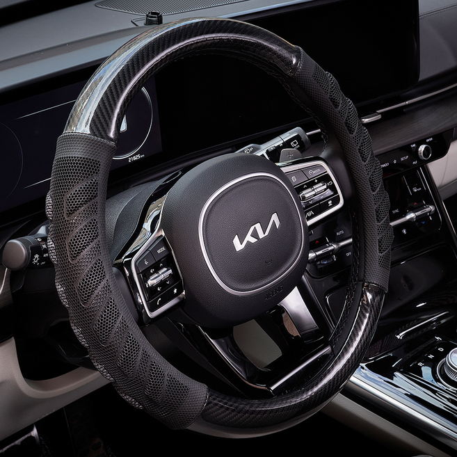 라움홈 카본 논슬립 차량용 핸들커버, 블랙