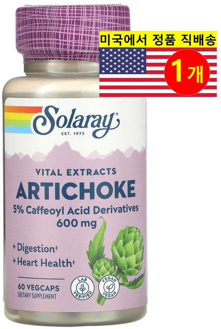 Solaray 아티초크 추출 600mg (정당 300mg) Artichoke, 1개, 60정