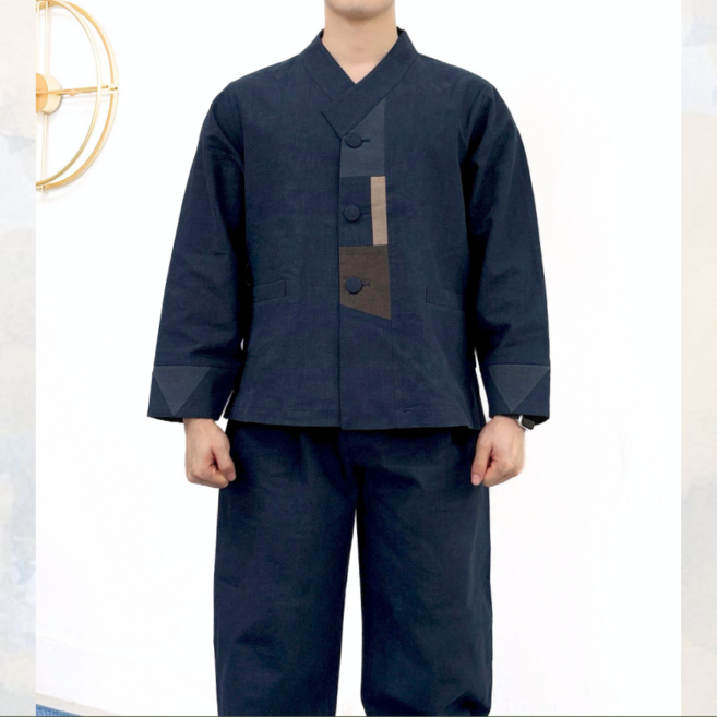 벨류아 남자생활한복 조각 배색 저고리&바지 세트 남성 개량 한복 빅사이즈 절복 3color