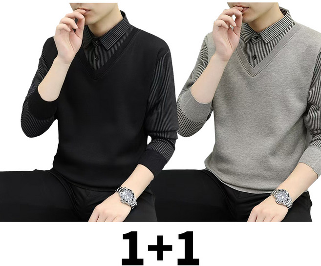 남자 긴팔 니트 카라 티셔츠 티 셔츠