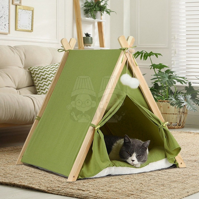 블리스상점 애견 인디언캠핑텐트 펫하우스 강아지 고양이 원목집 실내용애견집중형, 1개, 핑크