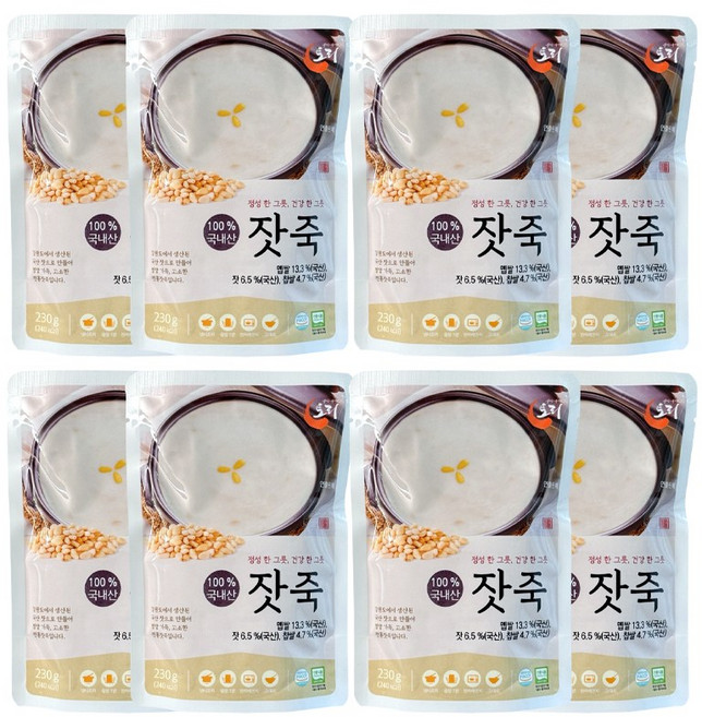 기운내요 국산잣 듬뿍 부드러운 영양 잣죽 회복죽 100% 국산재료 믿고 먹는 토리식품 토리죽, 8개, 230g