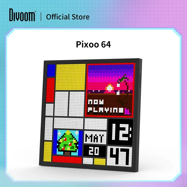 Divoom-Pixoo 64 디지털 사진 프레임 64x64 픽셀 아트 LED 그림 전자 디스플레이 보드 네온 불빛 사인 홈, 01 CHINA, 01 Black