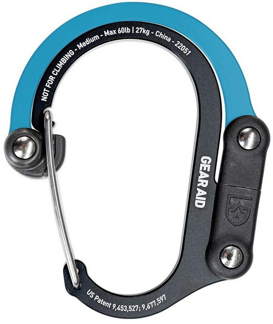 GearAid GEAR AID HEROCLIP 카라비너 기어 클립 및 후크 (미디엄) 캠핑 백팩 차고 정리용 블랙 블루 196246, 1 Pack, Black and Blue