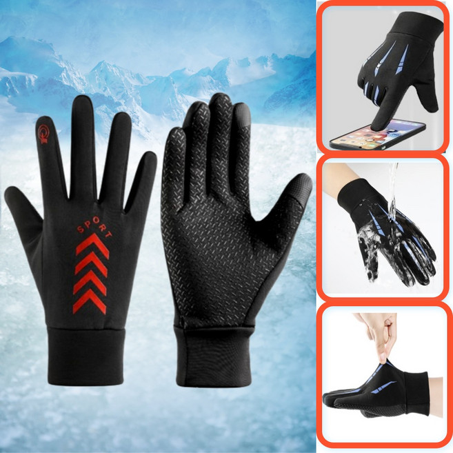 베티스트 스포츠 겨울 방수장갑 터치 스크린 남성용 방풍 사이클 바이크 등산 스키 장갑, 레드 화살표