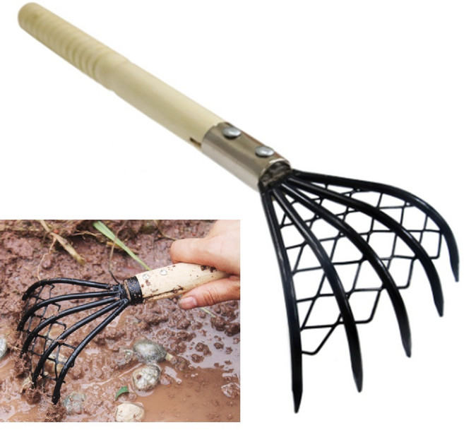 긴손잡이 해루질 갈퀴 그물망 갈고리 호미 갯벌 조개 바지락, 1개