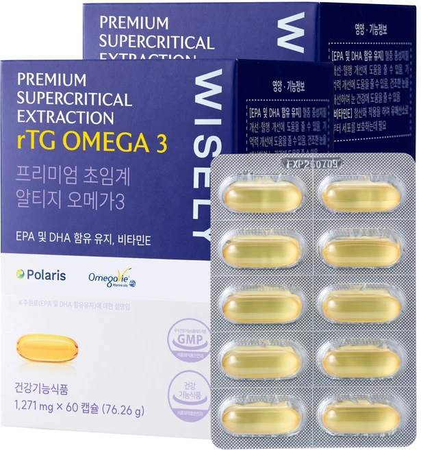 와이즐리 80% 순도 프리미엄 초임계 알티지 오메가3 1000mg, 2개, 60정 - 쿠팡