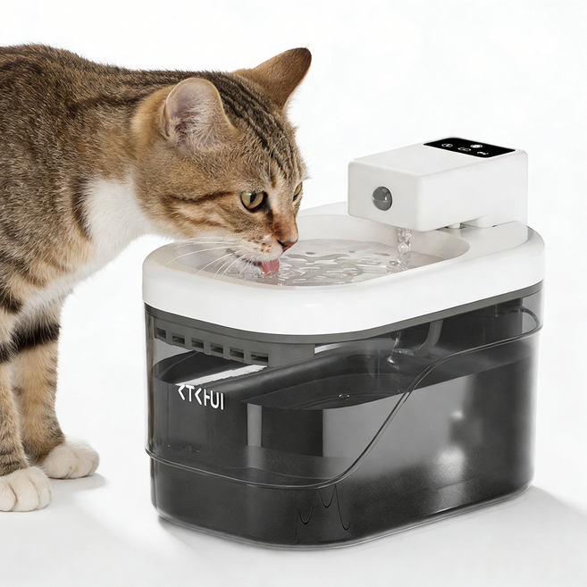 강아지 고양이 무선 스마트 정수기 2L 저소음 자동 감지 센서 세척 간편한 반려동물 급수기, 1개, 검정색